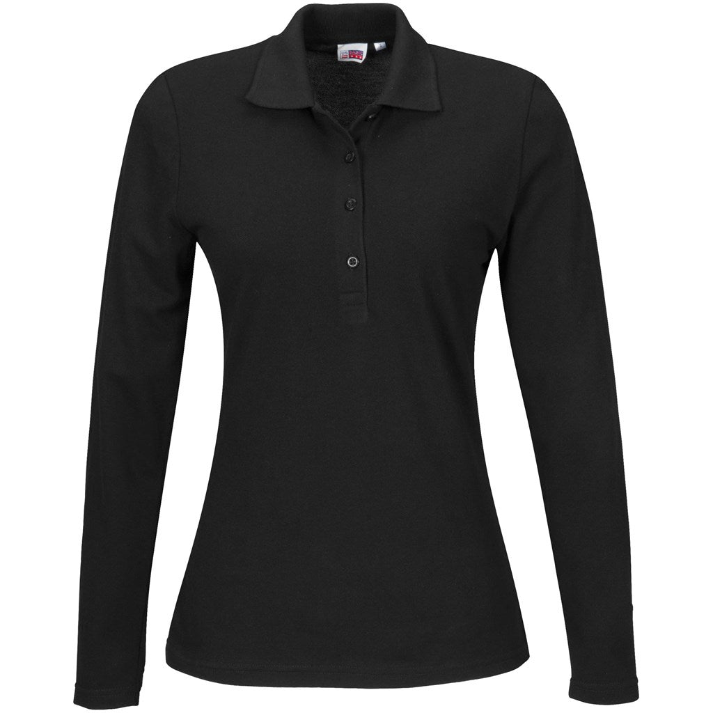 Ladies Long Sleeve Elemental Golf Shirt in Black — Print Fast Express