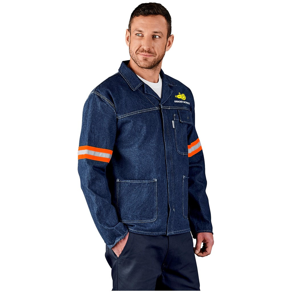 Cast Premium 100% Cotton Denim Jacket - Reflective Arms - Orange Tape custom branded with your logo by Print Fast Express