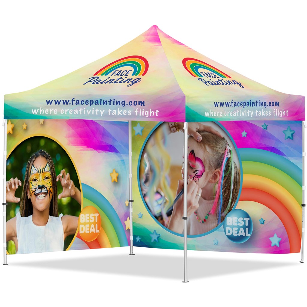 Coated Steel Sublimated Gazebo 3m x 3m - 2 Full-Wall Skins custom branded with your logo by Print Fast Express