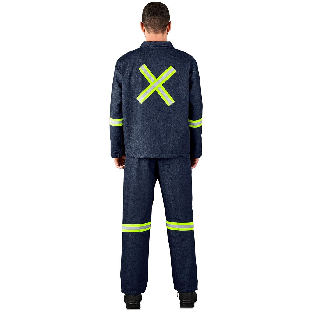 Vintage 100% Cotton Denim Conti Suit - Reflective Arms, Legs & Back - Yellow Tape - Print Fast Express
