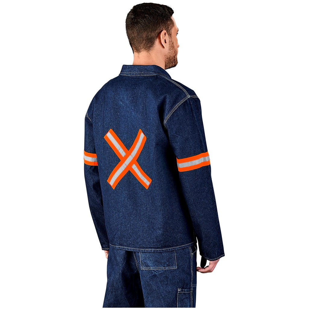 Cast Premium 100% Cotton Denim Jacket - Reflective Arms & Back - Orange Tape - Print Fast Express