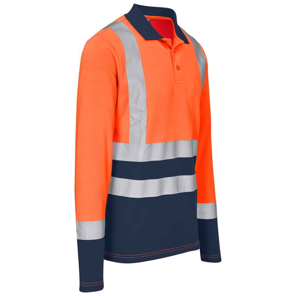 Long Sleeve Surveyor Two-Tone Hi-Viz Golf Shirt in Orange - Print Fast Express