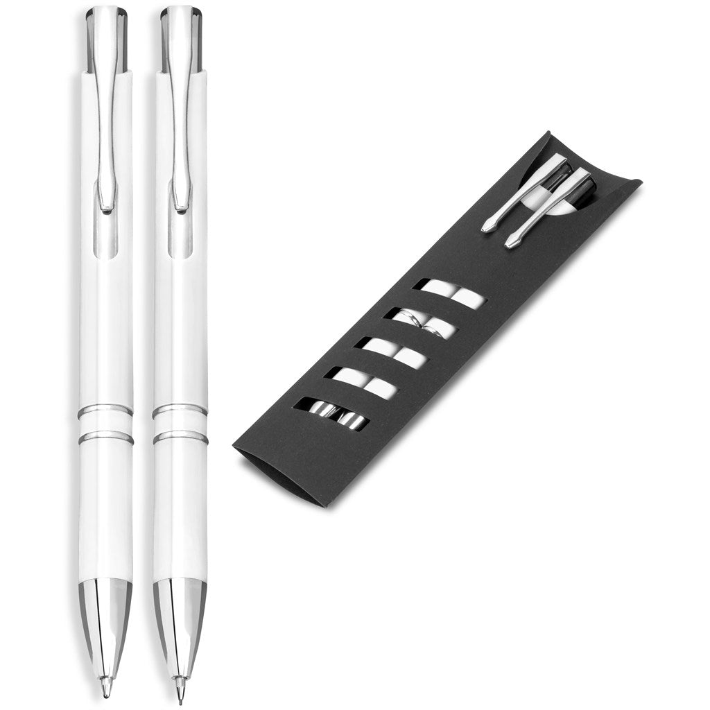 Electra Ball Pen & Pencil Set in Solid White — Print Fast Express